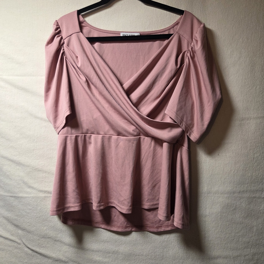 Grace Karin Blush Pink Wrap Blouse